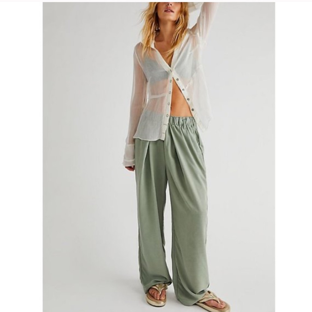Free People Olive Green Wide Leg Pants